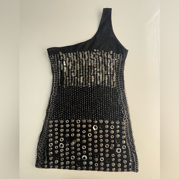 Alice + Olivia Studded Liquid Gun Metal Dress - Picture 3 of 9